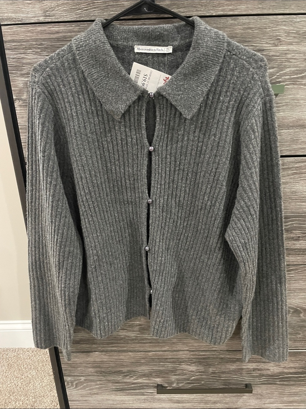 Abercrombie & Fitch Charcoal Ribbed Button-Up Cardigan